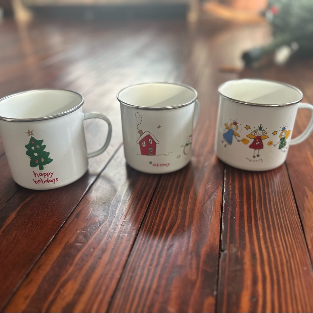 Vintage Old Navy Christmas Enamel Mugs
